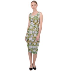 Snowflakes Slightly Snowing Down On The Flowers On Earth Sleeveless Pencil Dress by pepitasart