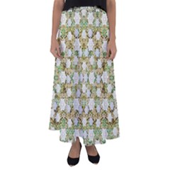 Snowflakes Slightly Snowing Down On The Flowers On Earth Flared Maxi Skirt