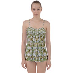 Snowflakes Slightly Snowing Down On The Flowers On Earth Babydoll Tankini Set