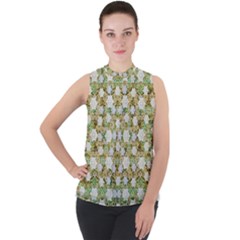 Snowflakes Slightly Snowing Down On The Flowers On Earth Mock Neck Chiffon Sleeveless Top