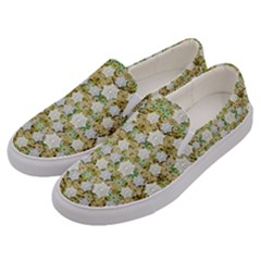 Snowflakes Slightly Snowing Down On The Flowers On Earth Men s Canvas Slip Ons