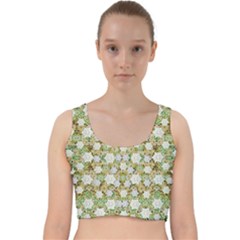 Snowflakes Slightly Snowing Down On The Flowers On Earth Velvet Racer Back Crop Top