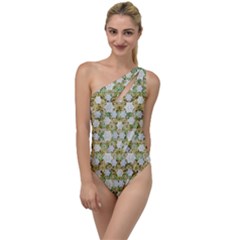 Snowflakes Slightly Snowing Down On The Flowers On Earth To One Side Swimsuit