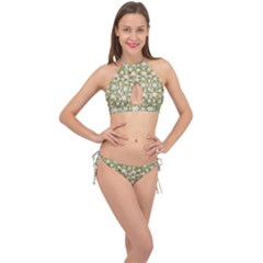 Snowflakes Slightly Snowing Down On The Flowers On Earth Cross Front Halter Bikini Set