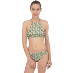 Snowflakes Slightly Snowing Down On The Flowers On Earth Racer Front Bikini Set