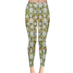 Snowflakes Slightly Snowing Down On The Flowers On Earth Inside Out Leggings