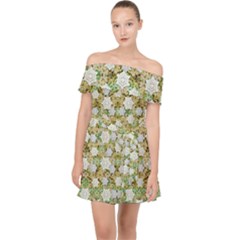 Snowflakes Slightly Snowing Down On The Flowers On Earth Off Shoulder Chiffon Dress