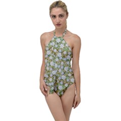 Snowflakes Slightly Snowing Down On The Flowers On Earth Go with the Flow One Piece Swimsuit