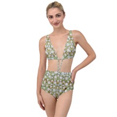 Snowflakes Slightly Snowing Down On The Flowers On Earth Tied Up Two Piece Swimsuit