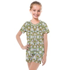 Snowflakes Slightly Snowing Down On The Flowers On Earth Kids  Mesh Tee and Shorts Set