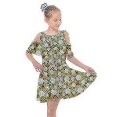 Snowflakes Slightly Snowing Down On The Flowers On Earth Kids  Shoulder Cutout Chiffon Dress