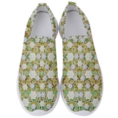 Snowflakes Slightly Snowing Down On The Flowers On Earth Men s Slip On Sneakers