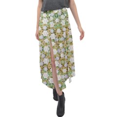 Snowflakes Slightly Snowing Down On The Flowers On Earth Velour Split Maxi Skirt