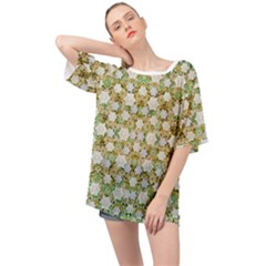 Snowflakes Slightly Snowing Down On The Flowers On Earth Oversized Chiffon Top