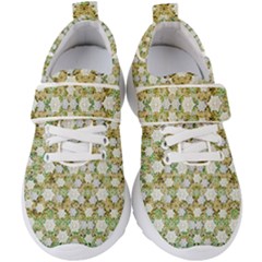 Snowflakes Slightly Snowing Down On The Flowers On Earth Kids  Velcro Strap Shoes
