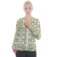 Snowflakes Slightly Snowing Down On The Flowers On Earth Casual Zip Up Jacket by pepitasart