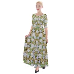 Snowflakes Slightly Snowing Down On The Flowers On Earth Half Sleeves Maxi Dress