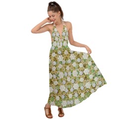 Snowflakes Slightly Snowing Down On The Flowers On Earth Backless Maxi Beach Dress