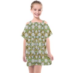 Snowflakes Slightly Snowing Down On The Flowers On Earth Kids  One Piece Chiffon Dress