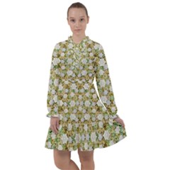 Snowflakes Slightly Snowing Down On The Flowers On Earth All Frills Chiffon Dress
