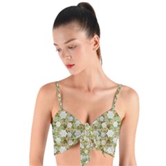 Snowflakes Slightly Snowing Down On The Flowers On Earth Woven Tie Front Bralet