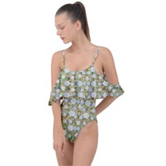 Snowflakes Slightly Snowing Down On The Flowers On Earth Drape Piece Swimsuit