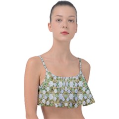 Snowflakes Slightly Snowing Down On The Flowers On Earth Frill Bikini Top