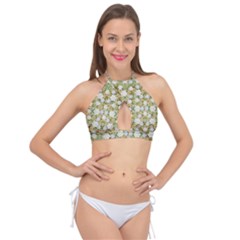 Snowflakes Slightly Snowing Down On The Flowers On Earth Cross Front Halter Bikini Top