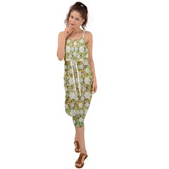 Snowflakes Slightly Snowing Down On The Flowers On Earth Waist Tie Cover Up Chiffon Dress