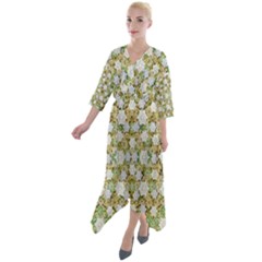 Snowflakes Slightly Snowing Down On The Flowers On Earth Quarter Sleeve Wrap Front Maxi Dress