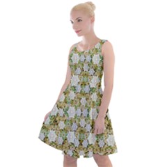 Snowflakes Slightly Snowing Down On The Flowers On Earth Knee Length Skater Dress