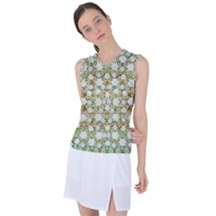 Snowflakes Slightly Snowing Down On The Flowers On Earth Women s Sleeveless Sports Top by pepitasart