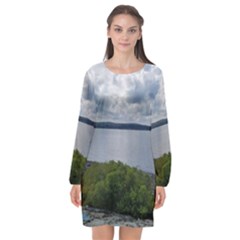 Lake Wallenpaupack Long Sleeve Chiffon Shift Dress  by canvasngiftshop