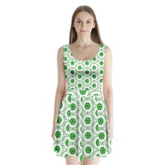 White Green Shapes Split Back Mini Dress 