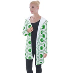 White Green Shapes Longline Hooded Cardigan