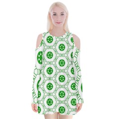 White Green Shapes Velvet Long Sleeve Shoulder Cutout Dress