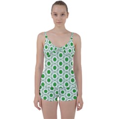 White Green Shapes Tie Front Two Piece Tankini by Mariart