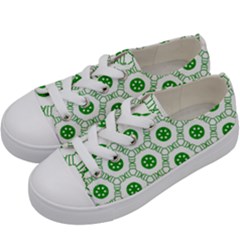 White Green Shapes Kids  Low Top Canvas Sneakers