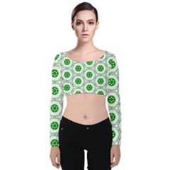 White Green Shapes Velvet Long Sleeve Crop Top by Mariart