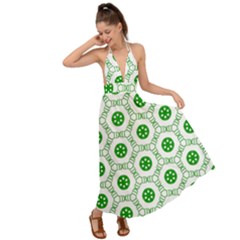 White Green Shapes Backless Maxi Beach Dress