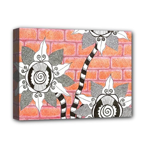 Brick Wall Flower Pot Deluxe Canvas 16  X 12  (stretched)  by okhismakingart