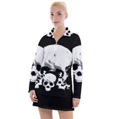 Halloween Horror Skeleton Skull Women s Long Sleeve Casual Dress by HermanTelo