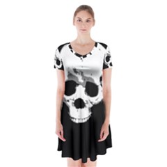 Halloween Horror Skeleton Skull Short Sleeve V-neck Flare Dress