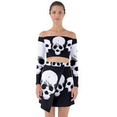 Halloween Horror Skeleton Skull Off Shoulder Top With Skirt Set
