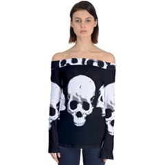 Halloween Horror Skeleton Skull Off Shoulder Long Sleeve Top by HermanTelo