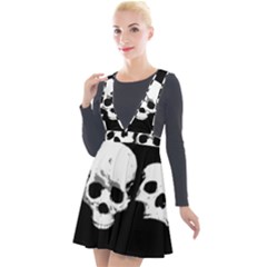 Halloween Horror Skeleton Skull Plunge Pinafore Velour Dress by HermanTelo
