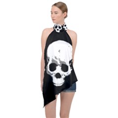 Halloween Horror Skeleton Skull Halter Asymmetric Satin Top by HermanTelo