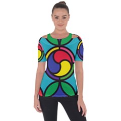 Colors Patterns Scales Geometry Shoulder Cut Out Short Sleeve Top