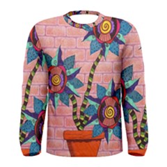 Brick Wall Flower Pot In Color Men s Long Sleeve Tee by okhismakingart