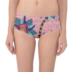 Brick Wall Flower Pot In Color Mid-waist Bikini Bottoms by okhismakingart